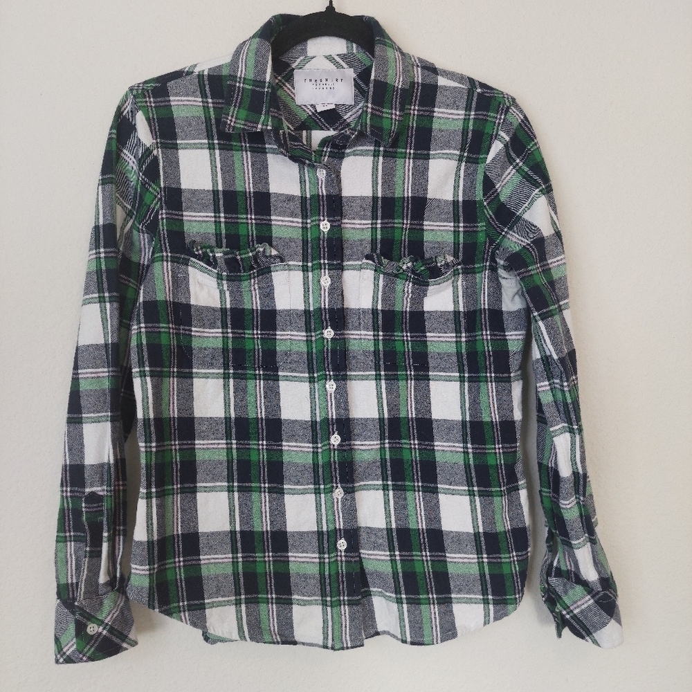 The Shirt by Rochelle Behrens Plaid Button Up Flannel Shirt Green Size XS